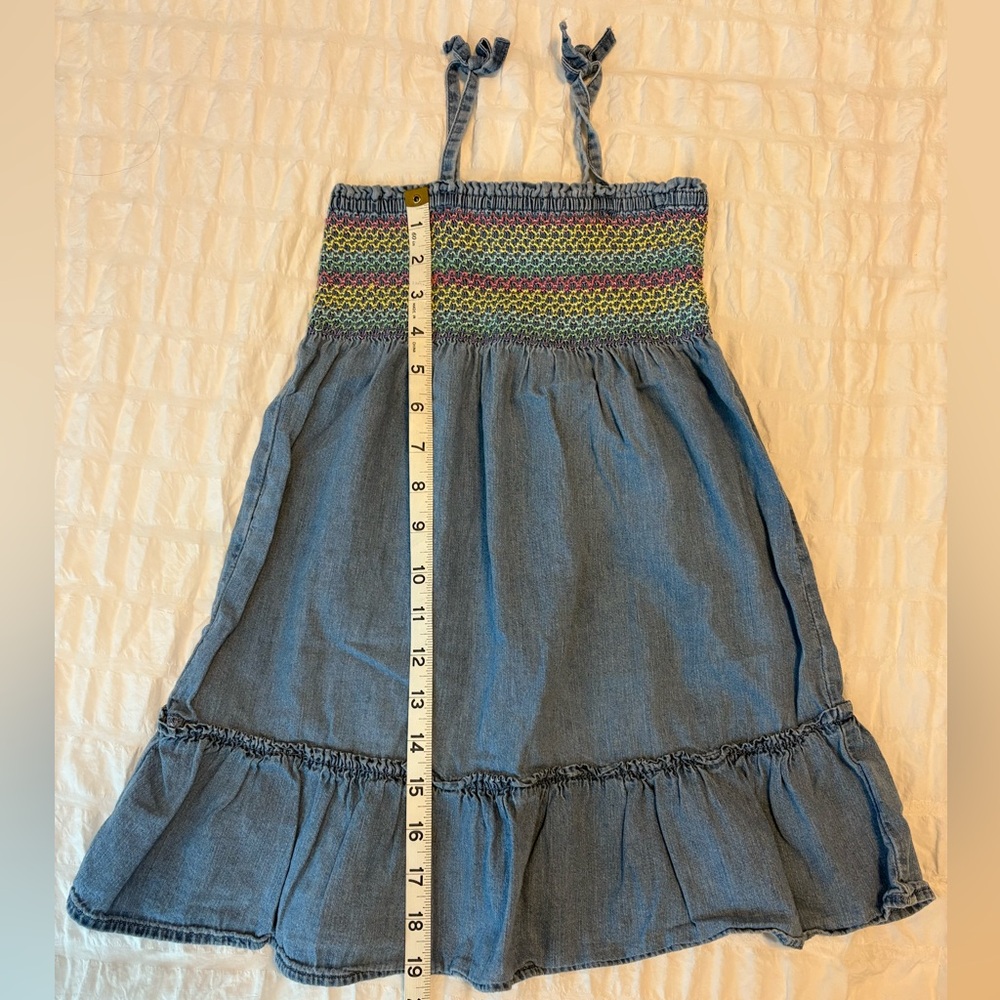 Denim Dress with Colorful Smocked Top and Shoulder Ties
